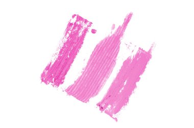 Smear ve ruj veya akrilik boya beyaz arka plan üzerinde izole doku. Lipgloss veya sıvı oje leke örneği inme. Güzellik kozmetik tasarım için eleman. Pembe renk