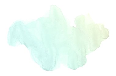 Beyaz üzerine izole edilmiş, sıvı bir kova boyası ile soyut suluboya arka plan görüntüsü. Yeşil ve sarı pastel tonları