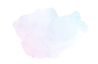 Beyaz üzerine izole edilmiş, sıvı bir kova boyası ile soyut suluboya arka plan görüntüsü. Pembe ve mavi pastel tonları