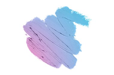 Smear ve ruj veya akrilik boya beyaz arka plan üzerinde izole doku. Lipgloss veya sıvı oje leke örneği inme. Güzellik kozmetik tasarım için eleman. Mor mavi renk