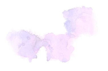 Beyaz üzerine izole edilmiş, sıvı bir kova boyası ile soyut suluboya arka plan görüntüsü. Mor tonları