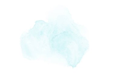 Beyaz üzerine izole edilmiş, sıvı bir kova boyası ile soyut suluboya arka plan görüntüsü. Açık mavi tonları