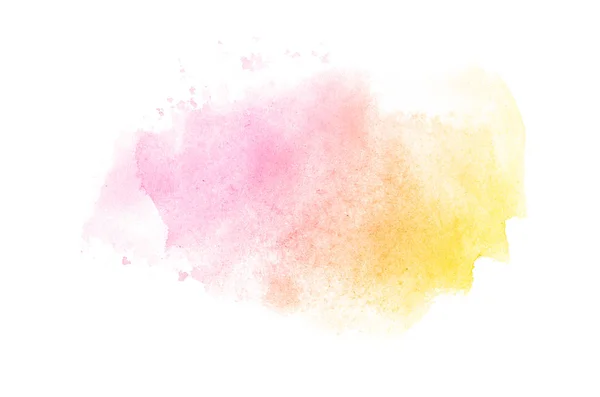 Αφηρημένη εικόνα φόντου υδατογραφίσματος με υγρή διασπορά χρώματος Aquarelle, απομονωμένη σε λευκό. Ροζ και κίτρινοι τόνοι — Φωτογραφία Αρχείου