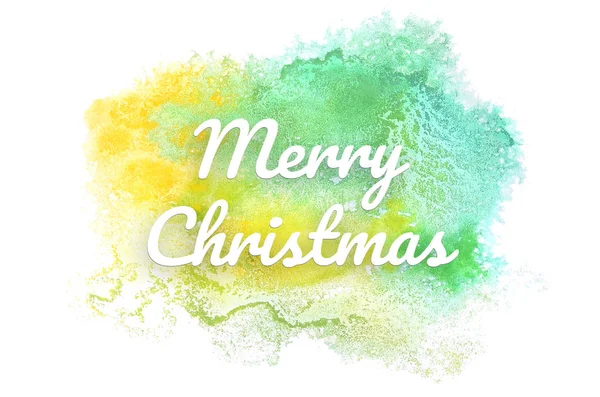 Imagem de fundo aquarela abstrata com um respingo líquido de tinta aquarelle.tons pastel verde e amarelo. Feliz Natal! — Fotografia de Stock