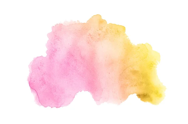 Imagem de fundo aquarela abstrata com um respingo líquido de tinta aquarelle, isolado em branco. Tons rosa e amarelo — Fotografia de Stock