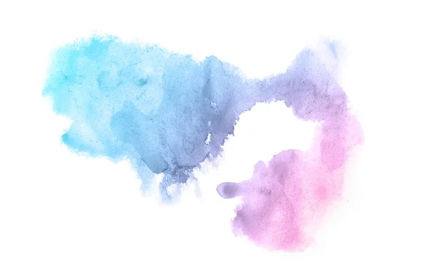 Imagem de fundo aquarela abstrata com um respingo líquido de tinta aquarelle, isolado em branco. Tons pastel rosa e azul — Fotografia de Stock