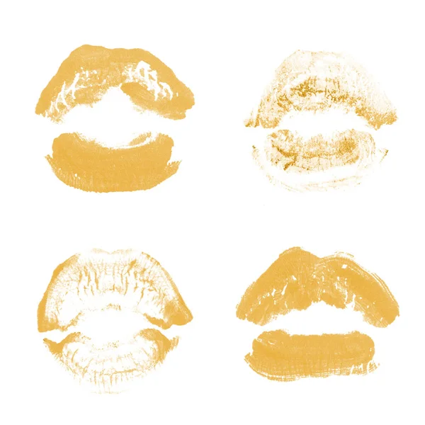 Vrouwelijke lippen lipstick kiss print set voor Valentijn dag geïsoleerd op wit. Beige kleur — Stockfoto