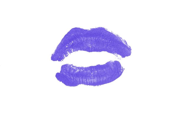 Lippenstift kus Mark op witte achtergrond. Mooie lippen geïsoleerd. Violet kleur — Stockfoto