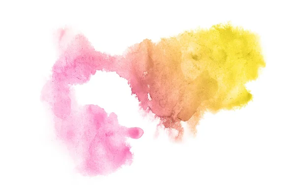 흰색에 고립 된 아쿠아렐 페인트의 액체 튀김추상 수채화 배경 이미지. 핑크와 옐로우 톤 — 스톡 사진