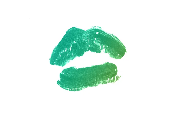 Lippenstift-Kussmund auf weißem Hintergrund. schöne Lippen isoliert. smaragdgrüne Farbe — Stockfoto