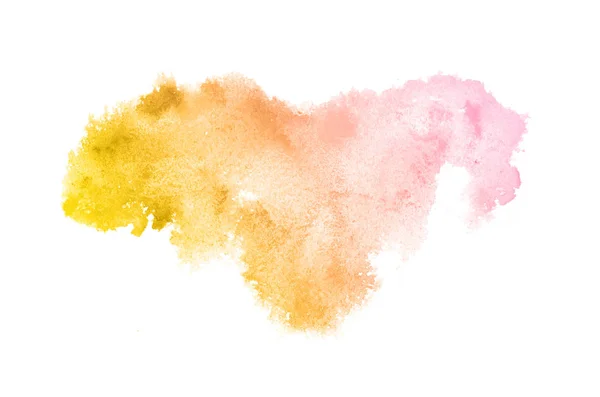 Abstrakt akvarell bakgrundsbild med en flytande splatter av akvarellfärg, isolerad på vitt. Rosa och gula toner — Stockfoto