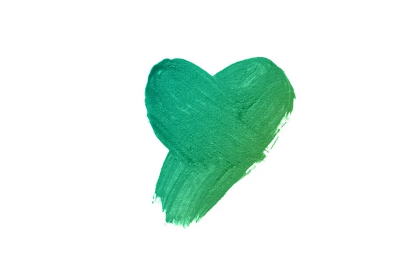 Liquid lipstick heart shape smudge isolated on white background. Emerald color