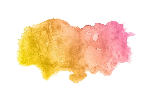 Imagem de fundo aquarela abstrata com um respingo líquido de tinta aquarelle, isolado em branco. Tons rosa e amarelo — Fotografia de Stock