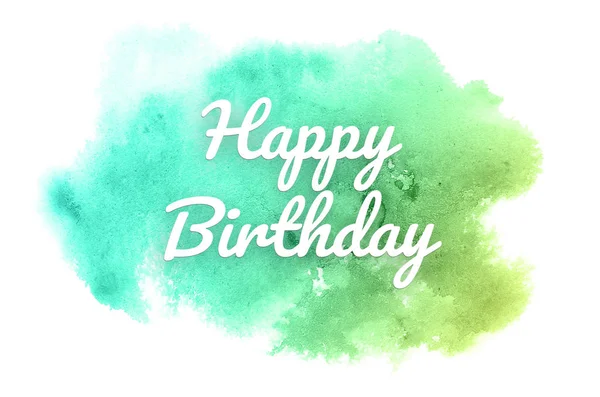 Imagem de fundo aquarela abstrata com um respingo líquido de tinta aquarelle.tons pastel verde e amarelo. Feliz aniversário. — Fotografia de Stock