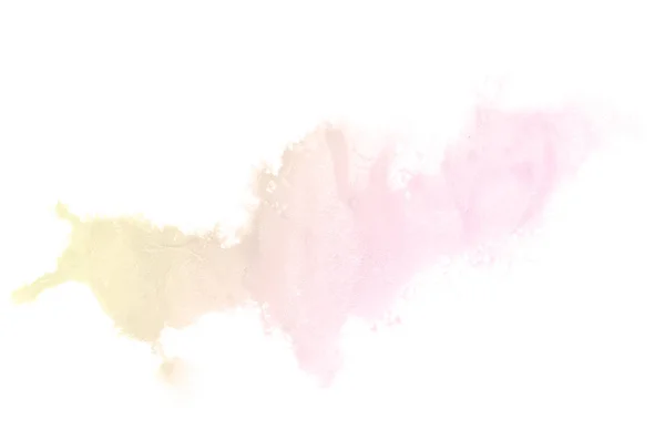 Abstract watercolor background image with a liquid splatter of aquarelle paint, isolated on white. Pink and yellow tones — Stock Photo, Image