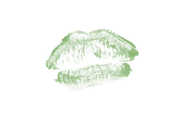 Marque de baiser rouge à lèvres sur fond blanc. De belles lèvres isolées. Couleur vert foncé — Photo