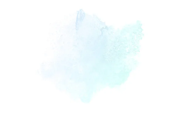 Beyaz üzerine izole edilmiş, sıvı bir kova boyası ile soyut suluboya arka plan görüntüsü. Mavi ve turkuaz pastel tonları — Stok fotoğraf
