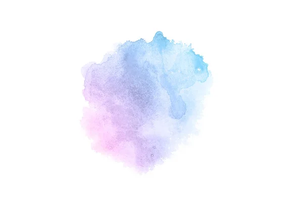 Imagem de fundo aquarela abstrata com um respingo líquido de tinta aquarelle, isolado em branco. Tons pastel rosa e azul — Fotografia de Stock