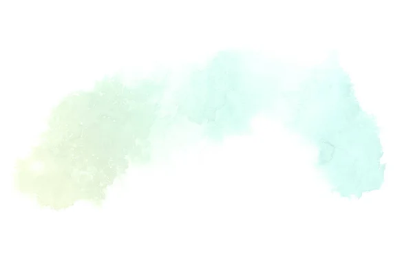 Imagem de fundo aquarela abstrata com um respingo líquido de tinta aquarelle, isolado sobre branco.tons pastel verde e amarelo — Fotografia de Stock