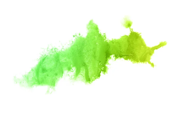 Imagem de fundo aquarela abstrata com um respingo líquido de tinta aquarelle, isolado sobre branco.tons pastel verde e amarelo — Fotografia de Stock