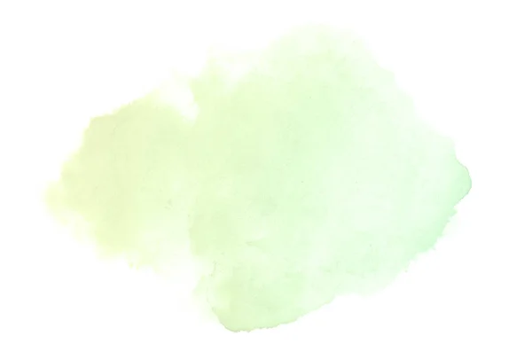 Abstraktes Aquarell-Hintergrundbild mit einem flüssigen Spritzer Aquarellfarbe, isoliert auf weißem Grund. Pastelltöne grün und gelb — Stockfoto