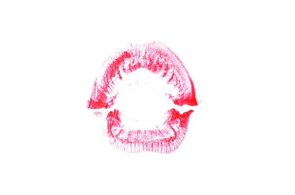 Marca de beso de lápiz labial sobre fondo blanco. Hermosos labios aislados . — Foto de Stock