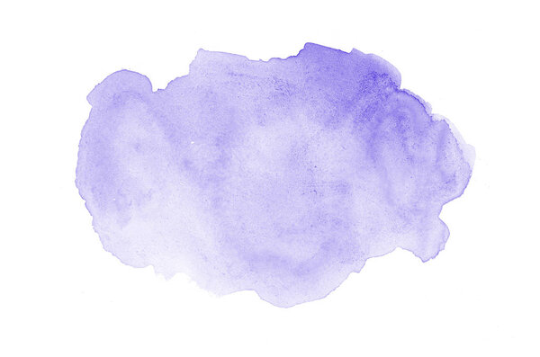 Abstract watercolor background image with a liquid splatter of aquarelle paint, isolated on white. Violet tones