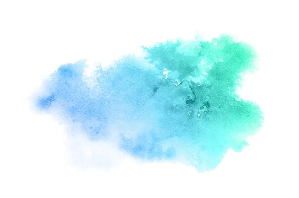 Abstract aquarel achtergrondafbeelding met een vloeibare Splatter van Aquarelle verf, geïsoleerd op wit. Blauwe en turquoise pasteltinten — Stockfoto