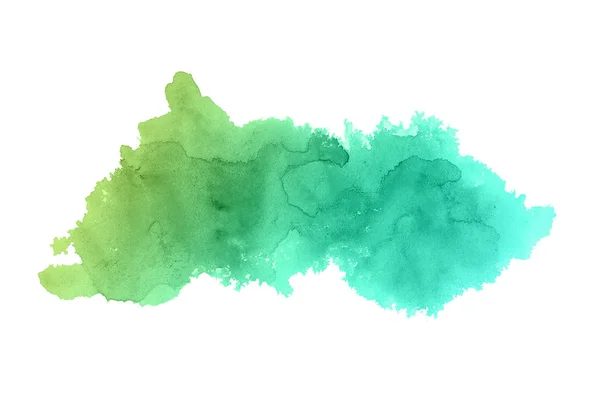 Abstraktes Aquarell-Hintergrundbild mit einem flüssigen Spritzer Aquarellfarbe, isoliert auf weißem Grund. Pastelltöne grün und gelb — Stockfoto