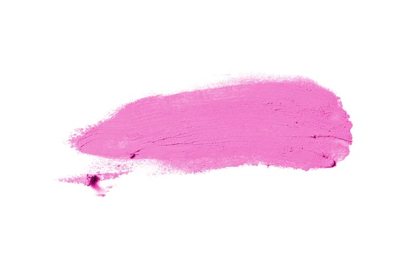 Mancha y textura de lápiz labial o pintura acrílica aislada sobre fondo blanco. Color rosa —  Fotos de Stock