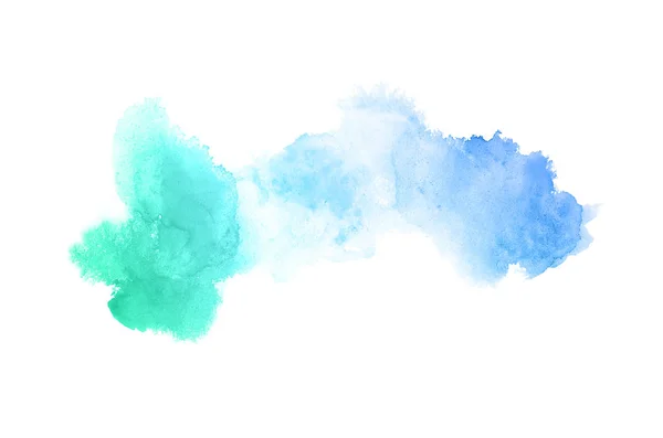 Imagem de fundo aquarela abstrata com um respingo líquido de tinta aquarelle, isolado sobre branco.tons pastel azul e turquesa — Fotografia de Stock