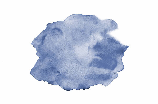 Abstract watercolor background image with a liquid splatter of aquarelle paint, isolated on white. Dark blue tones