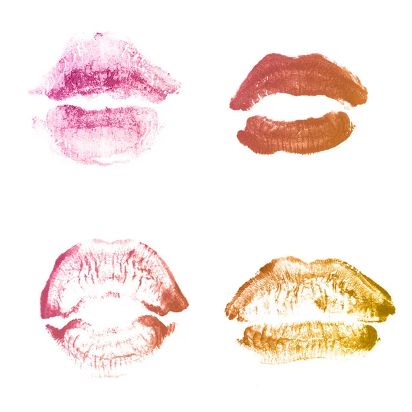 Labios femeninos beso lápiz labial conjunto de impresión para el día de San Valentín aislado en blanco. Color bronce — Foto de Stock