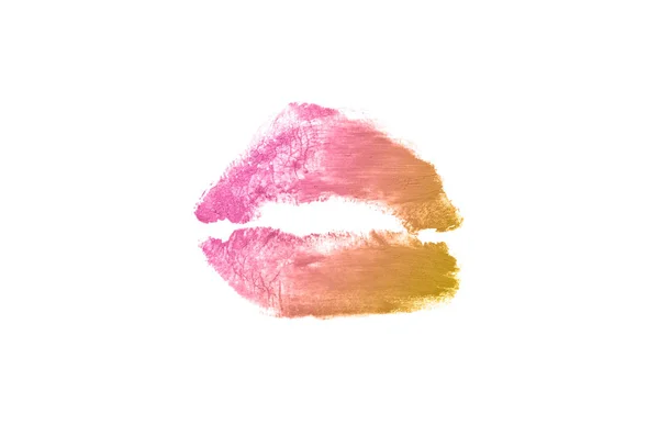 Segno di bacio rossetto su sfondo bianco. Belle labbra isolate. Colore bronzo — Foto Stock
