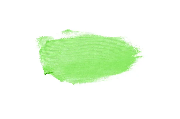 Smear en textuur van lippenstift of acrylverf geïsoleerd op witte achtergrond. Groene kleur — Stockfoto