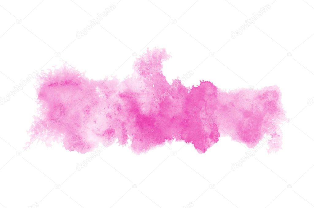 Abstract watercolor background image with a liquid splatter of aquarelle paint, isolated on white. Pink tones