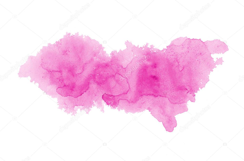 Abstract watercolor background image with a liquid splatter of aquarelle paint, isolated on white. Pink tones