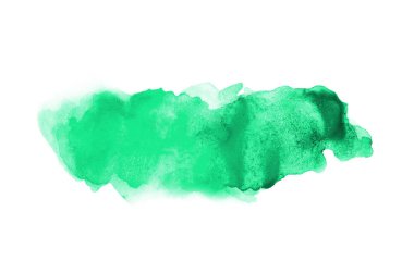 Beyaz üzerine izole edilmiş, sıvı bir kova boyası ile soyut suluboya arka plan görüntüsü. Turkuaz tonları