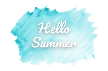 Kova boyası sıvı bir sıçrama ile soyut suluboya arka plan görüntüsü. Açık mavi tonları. Merhaba yaz