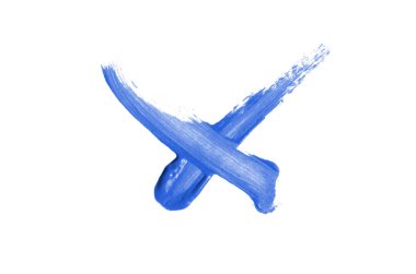 Parlak sıvı ruj smear onay işareti beyaz izole. Mavi 