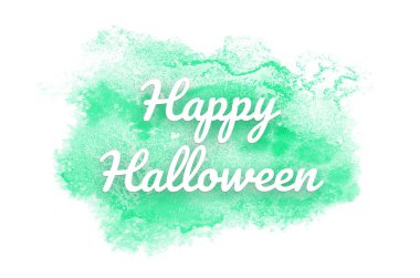 Kova boyası sıvı bir sıçrama ile soyut suluboya arka plan görüntüsü. Turkuaz tonları. Cadılar Bayramınız Kutlu Olsun