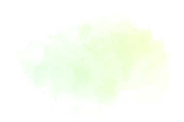 Beyaz üzerine izole edilmiş, sıvı bir kova boyası ile soyut suluboya arka plan görüntüsü. Yeşil ve sarı pastel tonları