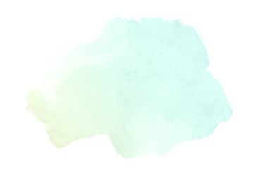 Beyaz üzerine izole edilmiş, sıvı bir kova boyası ile soyut suluboya arka plan görüntüsü. Yeşil ve sarı pastel tonları