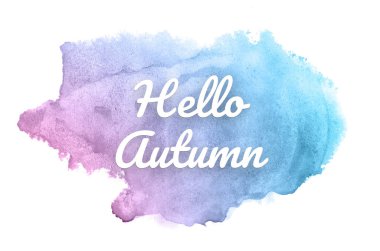 Kova boyası sıvı bir sıçrama ile soyut suluboya arka plan görüntüsü. Pembe ve mavi pastel tonları. Merhaba sonbahar