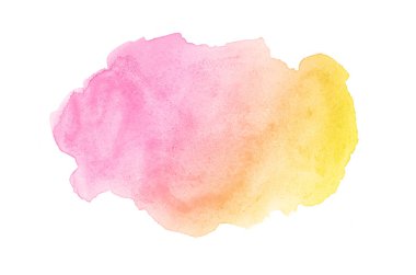 Beyaz üzerine izole edilmiş, sıvı bir kova boyası ile soyut suluboya arka plan görüntüsü. Pembe ve sarı tonları