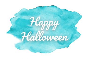 Kova boyası sıvı bir sıçrama ile soyut suluboya arka plan görüntüsü. Açık mavi tonları. Cadılar Bayramınız Kutlu Olsun