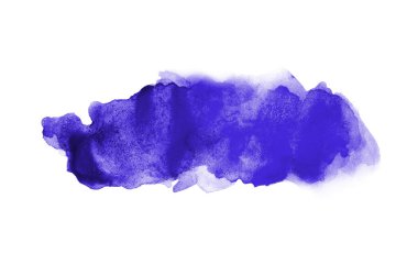 Beyaz üzerine izole edilmiş, sıvı bir kova boyası ile soyut suluboya arka plan görüntüsü. Menekşe tonları