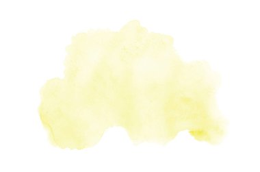 Beyaz üzerine izole edilmiş, sıvı bir kova boyası ile soyut suluboya arka plan görüntüsü. Sarı tonları