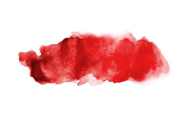 Aquarelle boya, üzerinde beyaz izole bir sıvı sıçrama ile suluboya arka plan görüntüsü. Kırmızı tonları