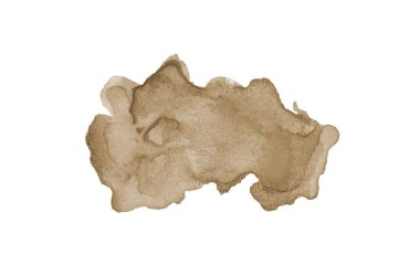 Beyaz üzerine izole edilmiş, sıvı bir kova boyası ile soyut suluboya arka plan görüntüsü. Kahverengi tonları